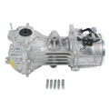 Rear differential assembly in silver metal housing with mounting bolts
