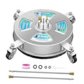 14-inch stainless pressure washer surface cleaner with black bristle skirt and four caster wheels