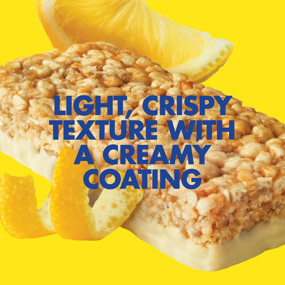 LemonZest snack bar label highlighting light, crispy texture with creamy coating