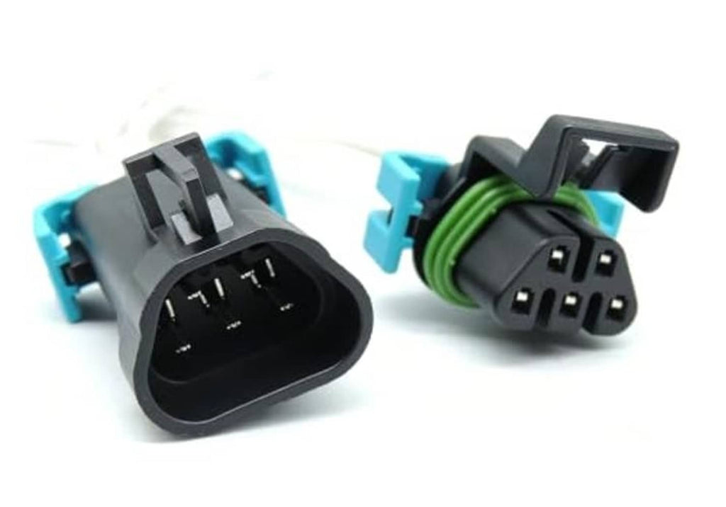 5-pin sealed headlight connector plug set, black housings with teal side tabs
