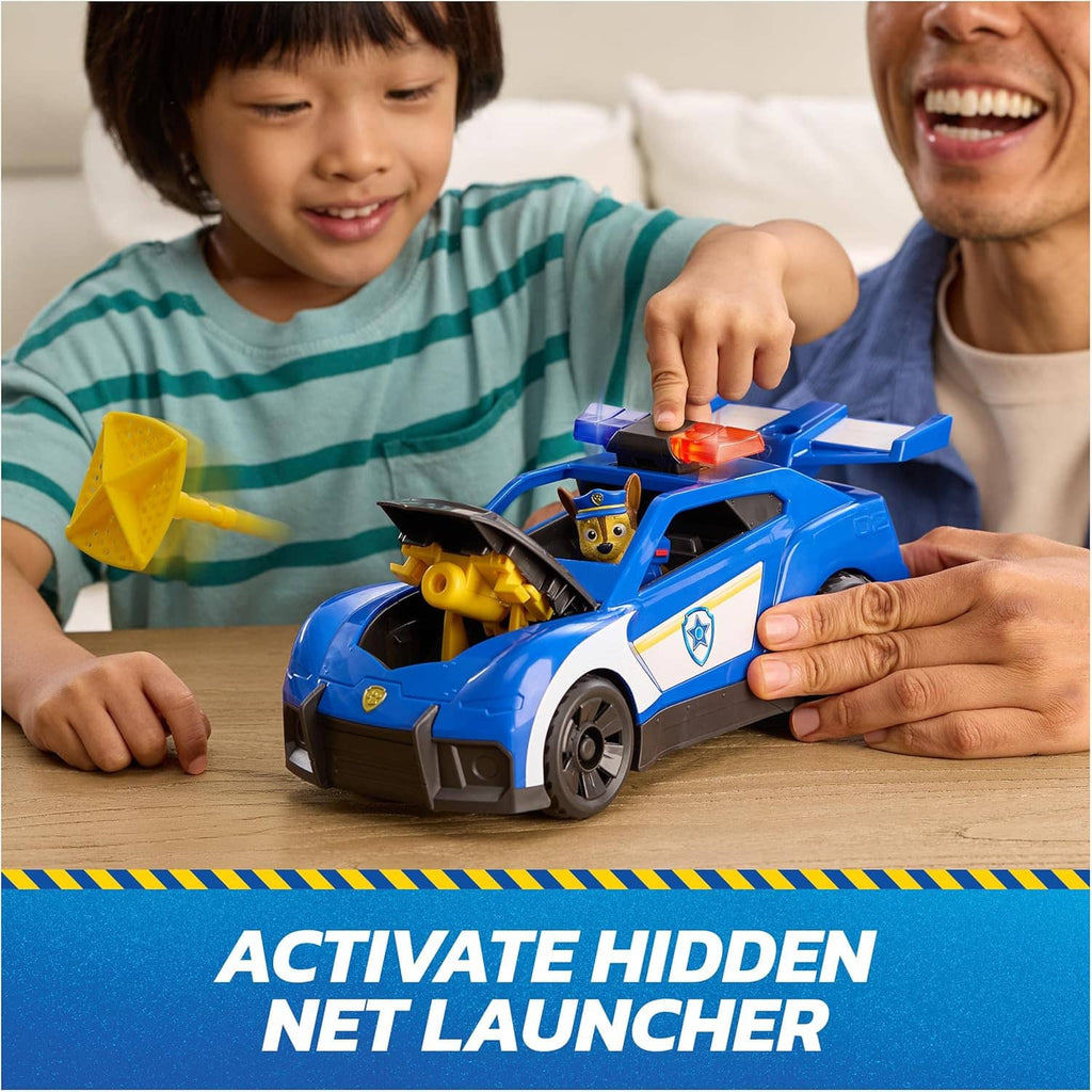 Paw Patrol blue Chase rescue cruiser toy car with Chase figure and yellow launch drone