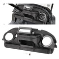 Golf cart radio dash cover in dark carbon-fiber style with speaker cutouts and center opening.