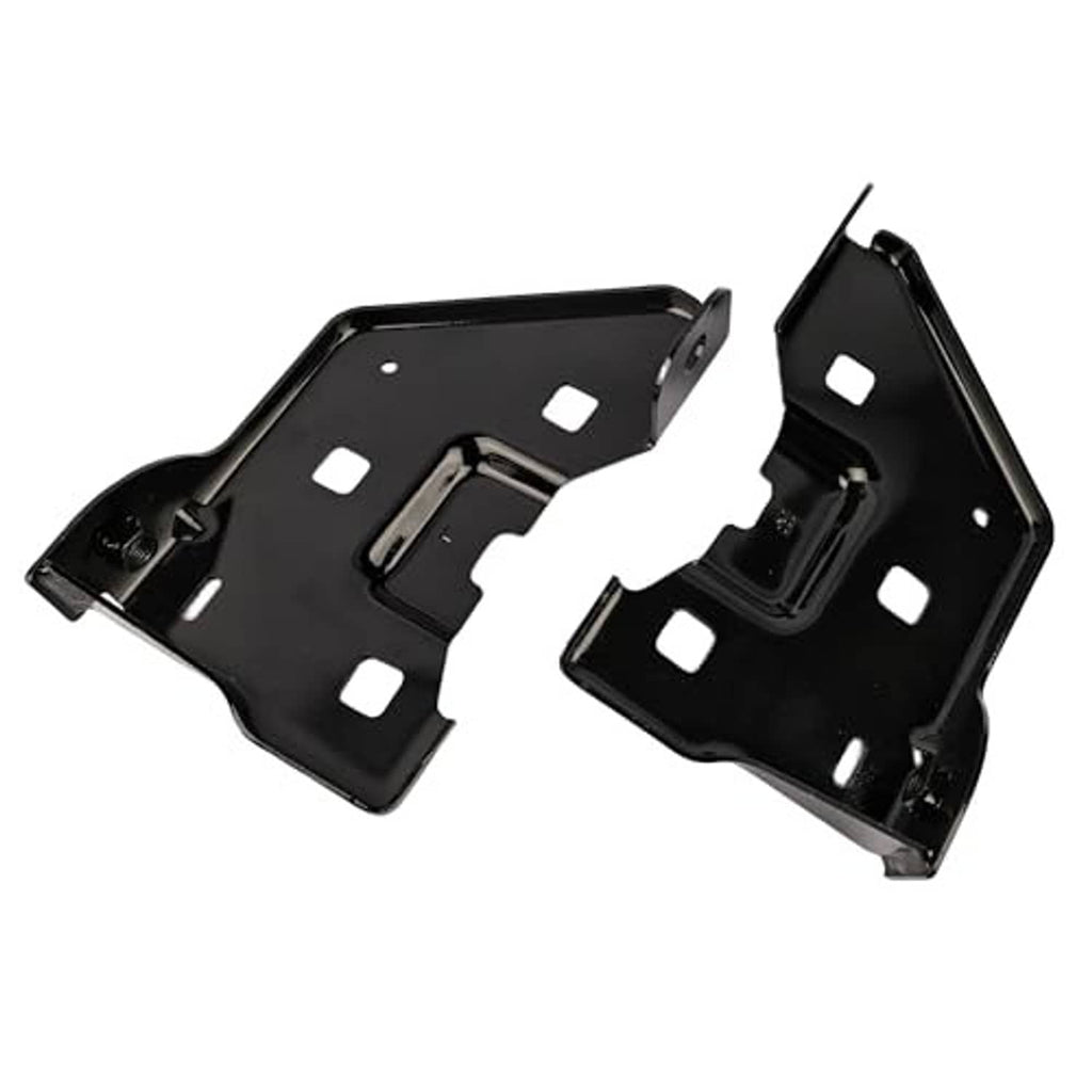 Front bumper bracket pair, black metal plates with square holes and curved mounting tabs.