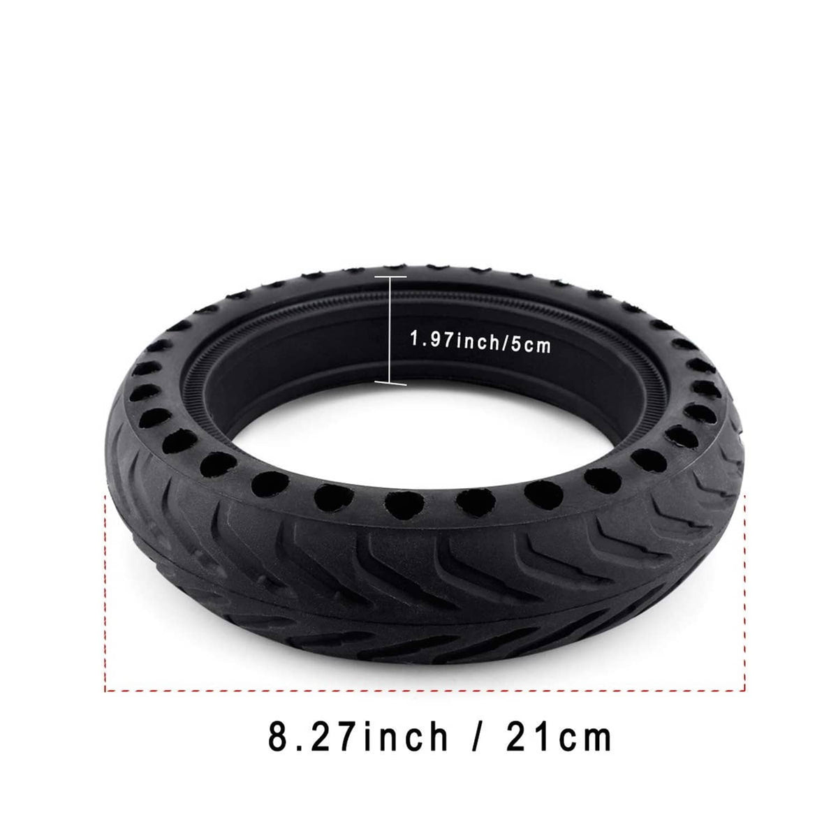 Black solid scooter tire wheel with molded tread and 8.27 in size shown