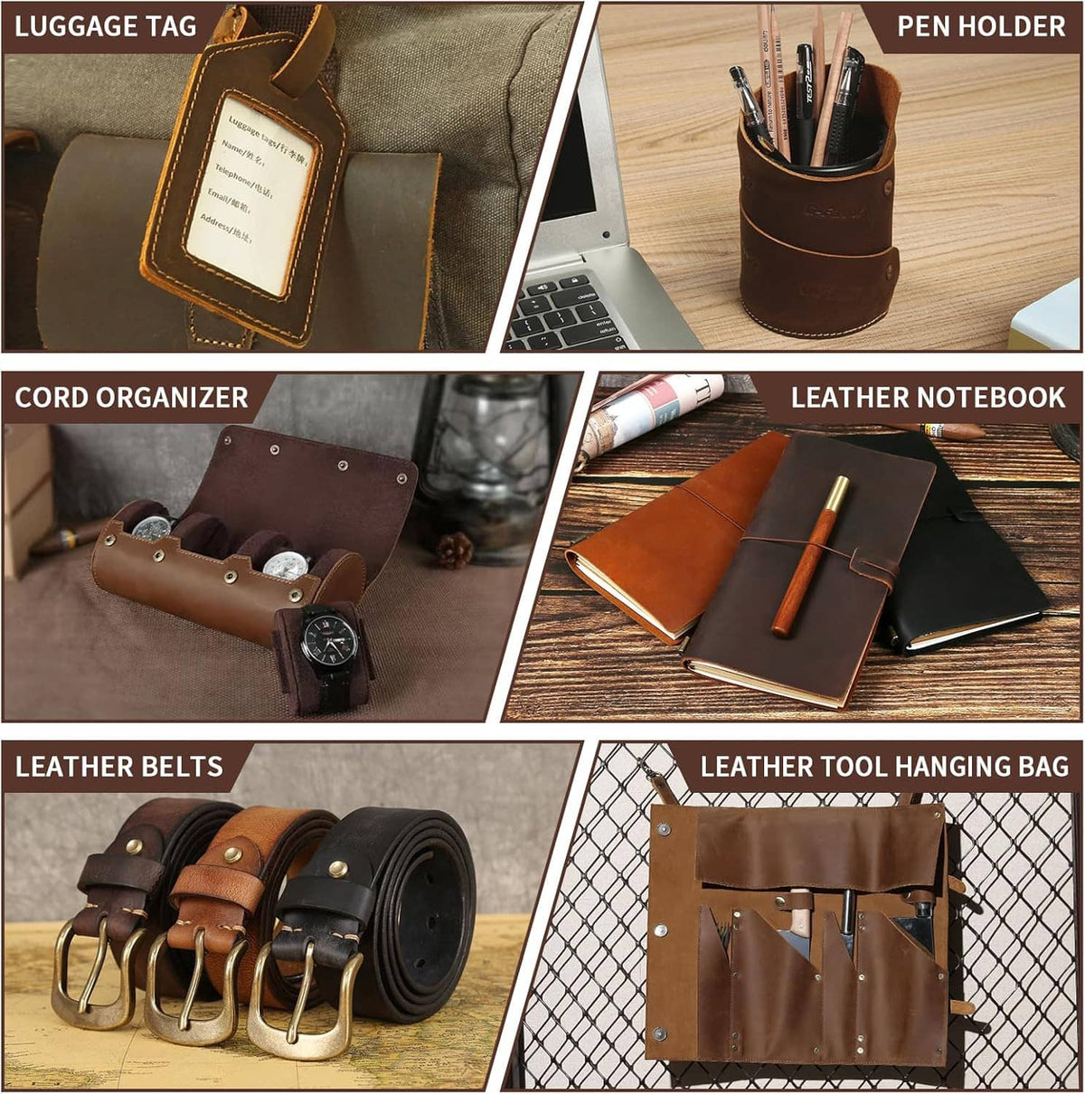 Brown leather sheet styled for small handmade accessories and organizers.