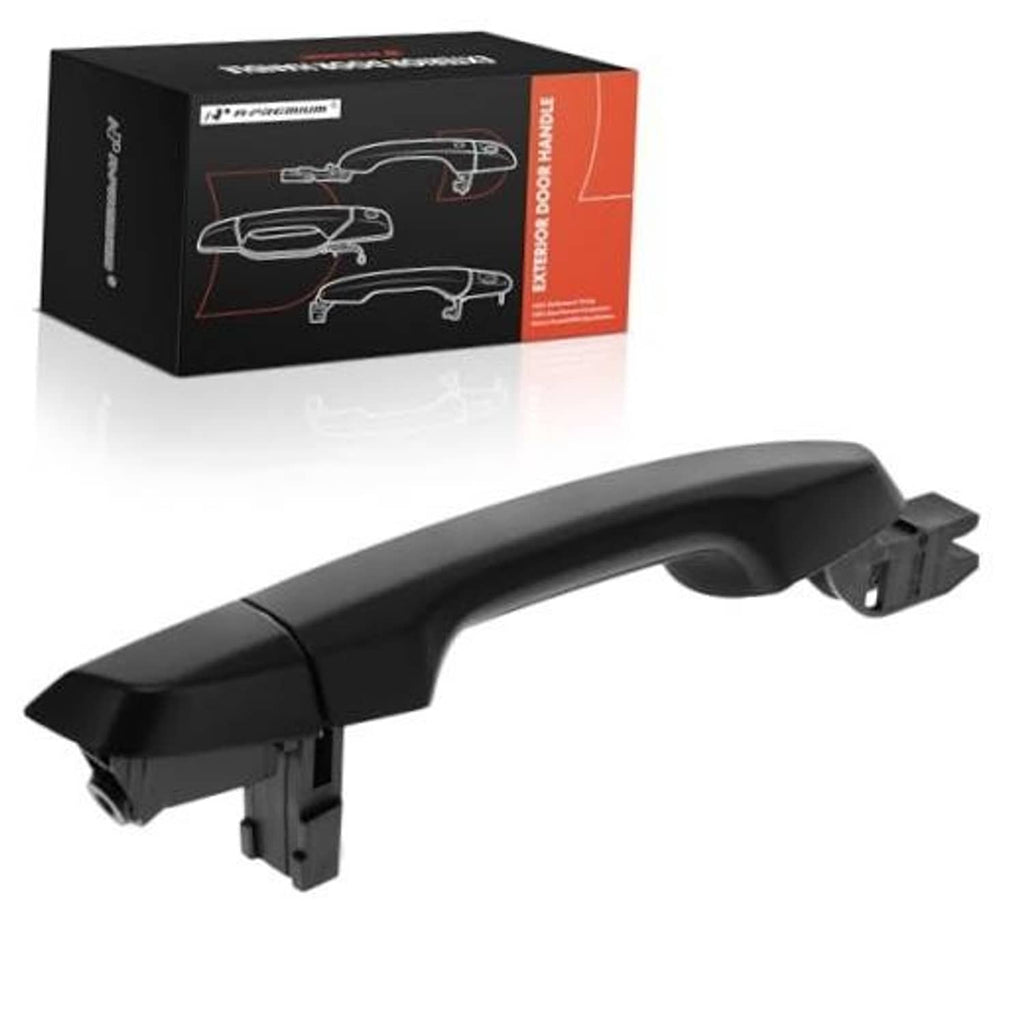 Black exterior door handle for right passenger side, with mounting bracket