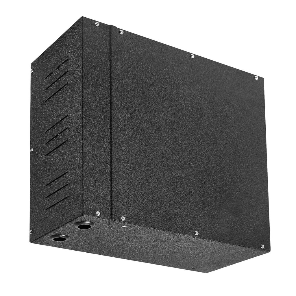 Steam generator controller housing with vent slats and drain outlet opening