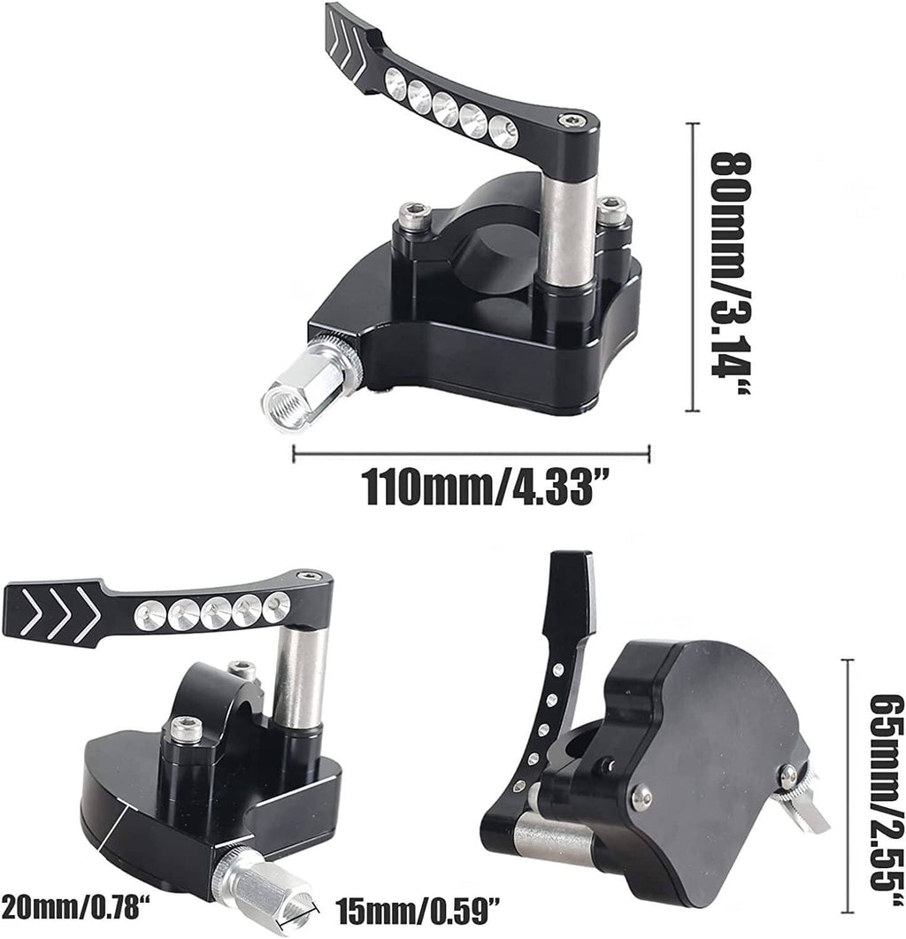 Billet thumb throttle with black base and silver stem, arrow plate, and crystal-look buttons