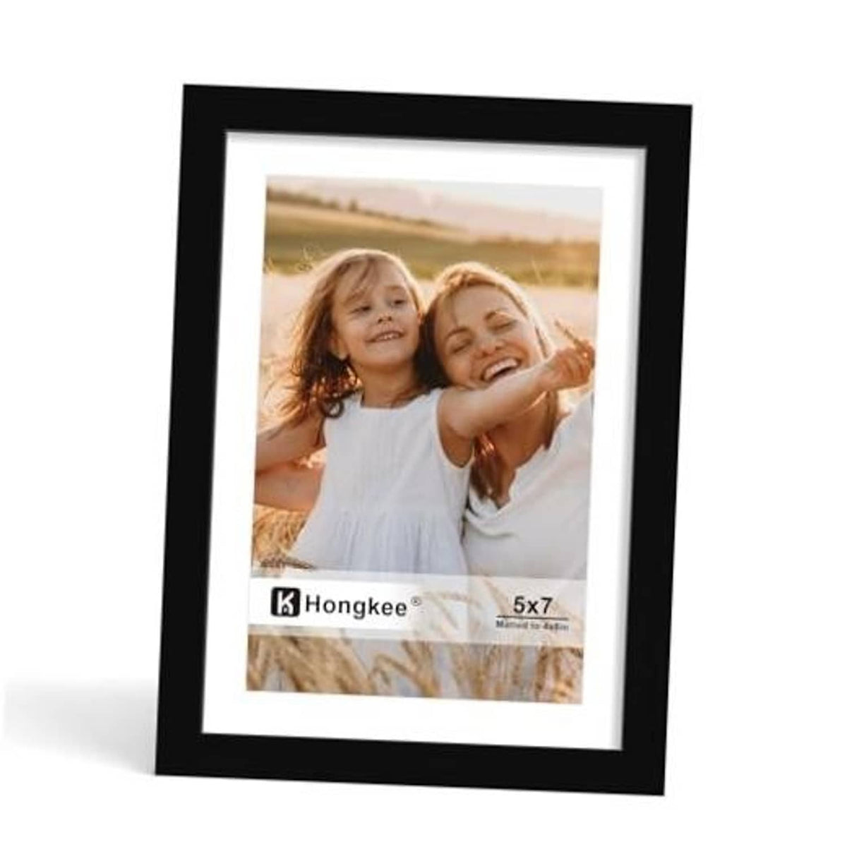 Black 5x7 solid wood photo frame with real glass window and photo insert