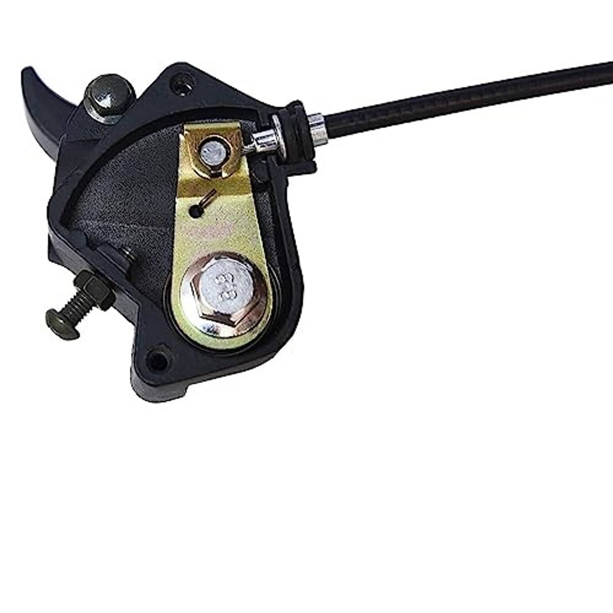 Thumb throttle mechanism view with mounting bracket and cable lever