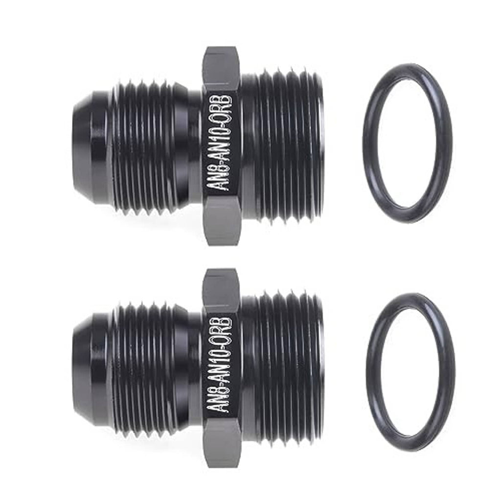 Black AN8-AN10 ORB male adapter pair with round O-ring gaskets