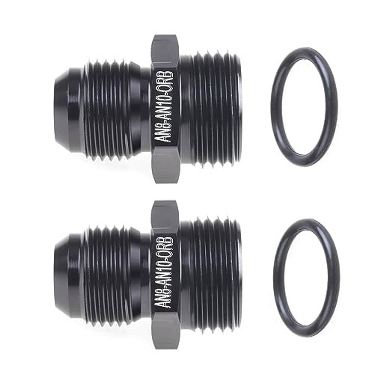 Black AN8-AN10 ORB male adapter pair with round O-ring gaskets