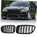 Gloss black double-slat front kidney grille insert, two-piece set