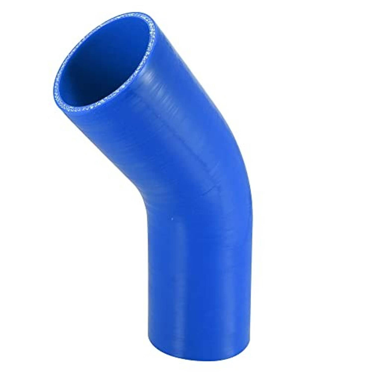 Blue 45-degree silicone hose elbow coupler, curved neck, 70mm ID