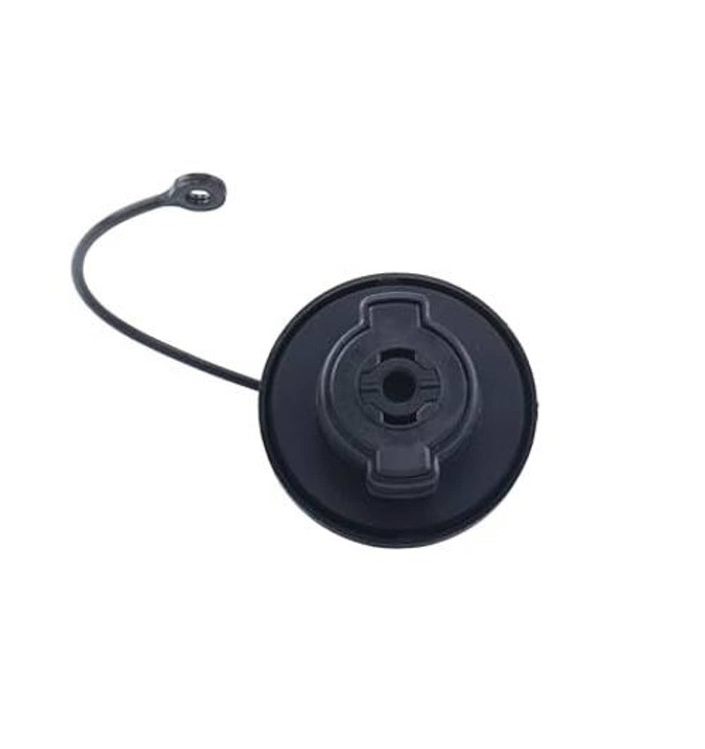 Diesel fuel tank filler cap underside view with tether and circular mounting hole