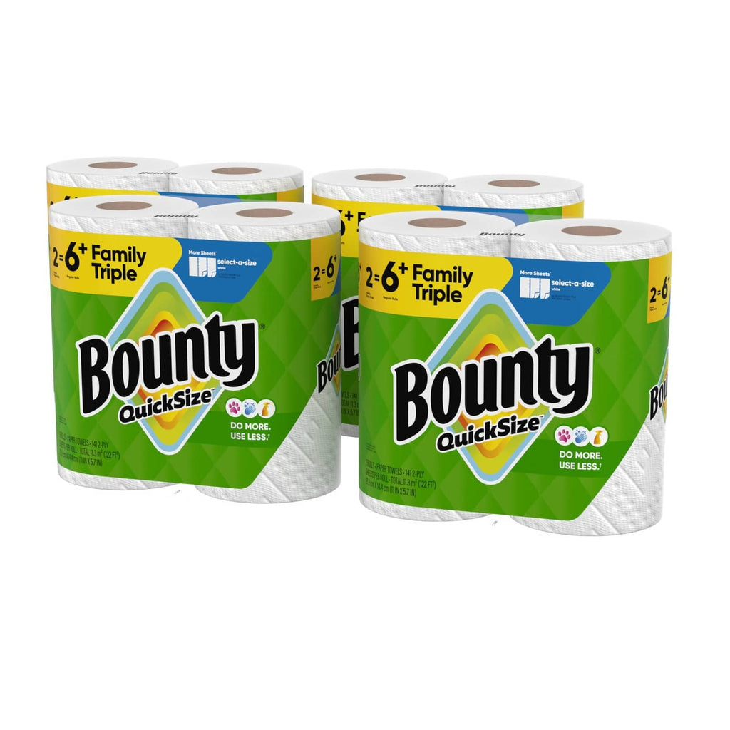 White paper towel roll multipack with Bounty QuickSize packaging