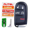 Black 5-button smart key fob with key blade and unlock, lock, trunk, and panic buttons