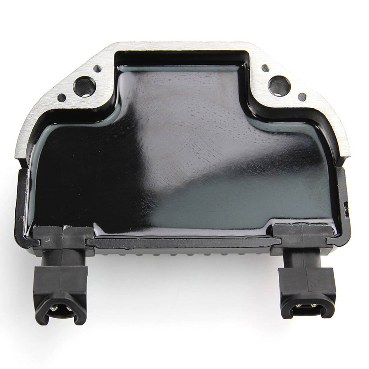 Regulator rectifier housing with black base and silver mounting brackets