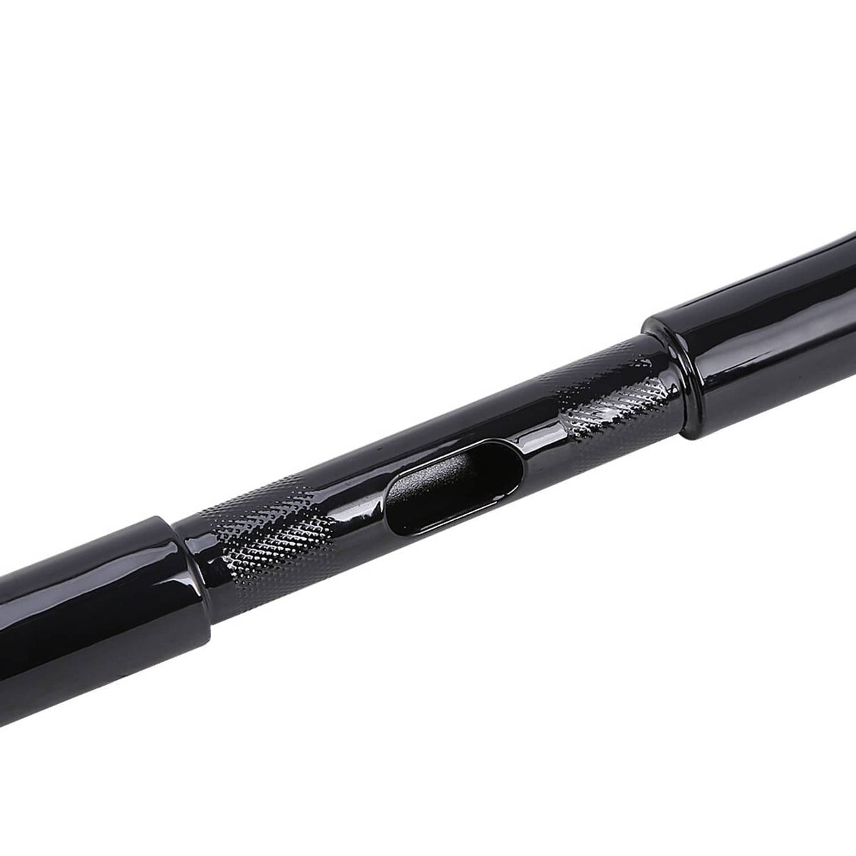 Black handlebar clamp area with textured surface and end cap detail