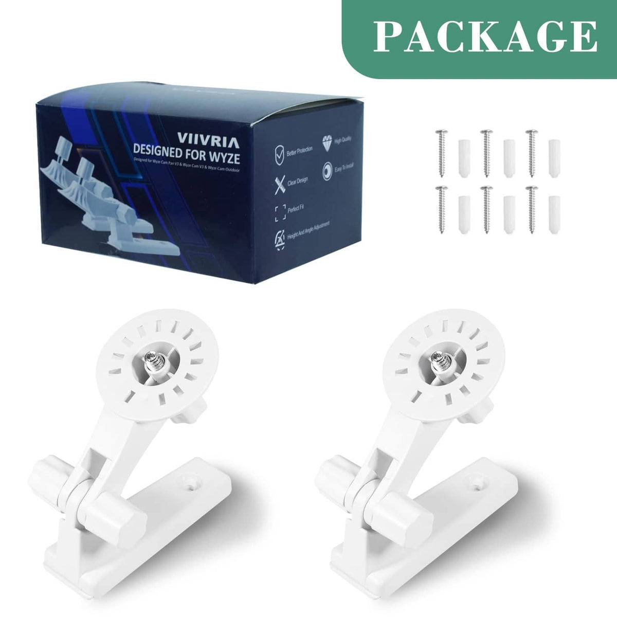 VIIVRIA white 2-pack wall mount package with two brackets and installation screws