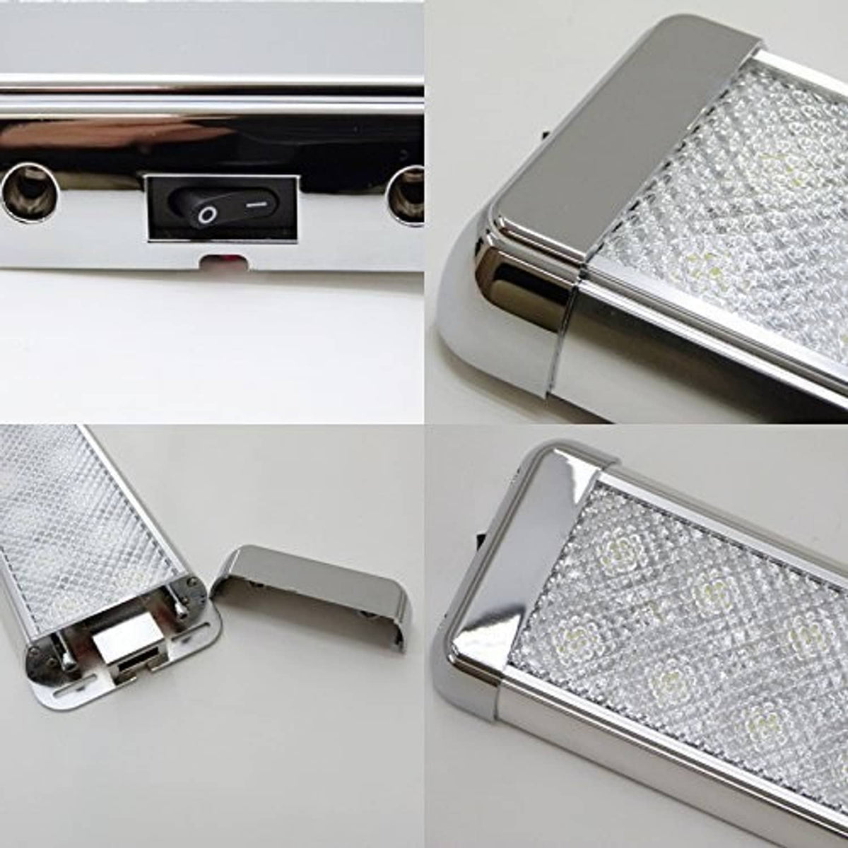 LED dome light fixture wiring and mounting details with textured LED panel