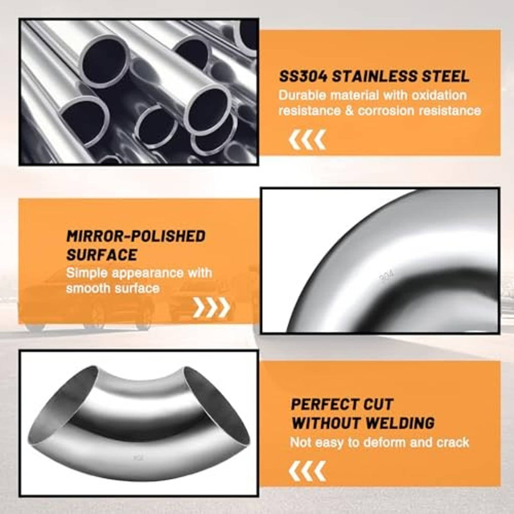 Stainless steel elbow pipe with mirror-polished surface and smooth curved weld seam