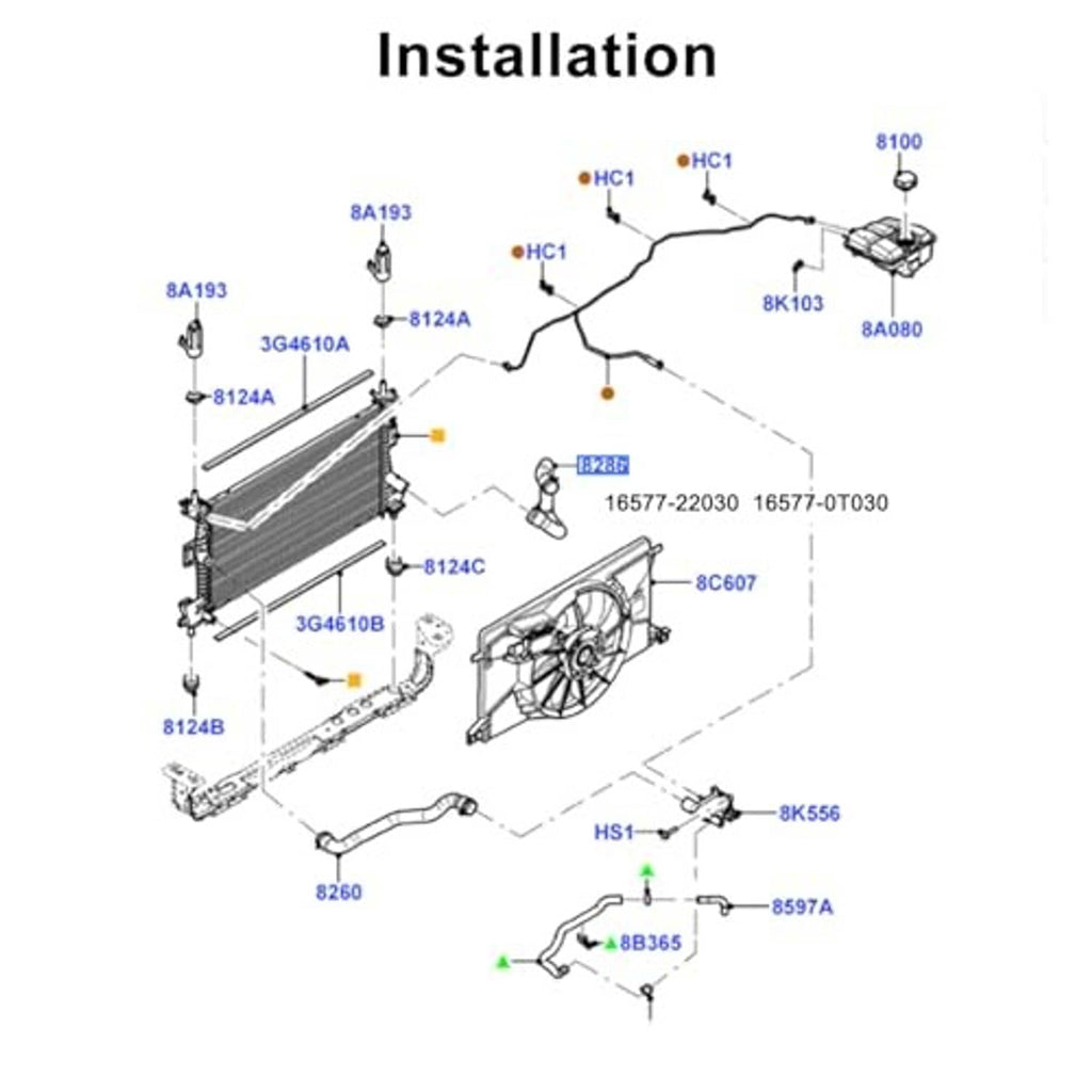 Coolant hose installation diagram with labeled component layout