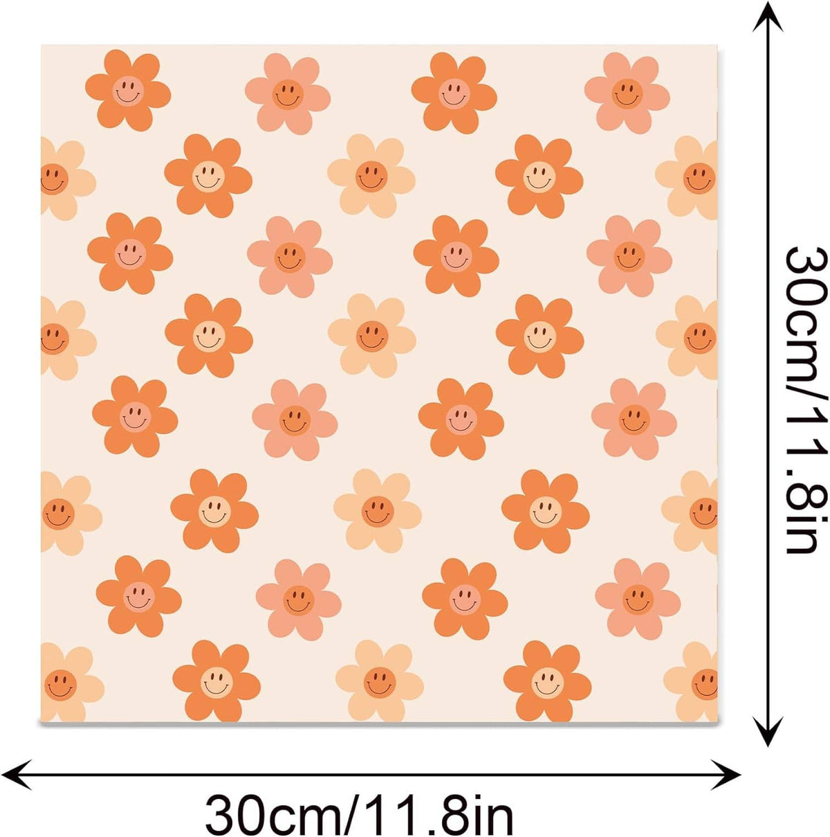 Scrapbook paper sheet with peach background and repeating orange daisy flower faces