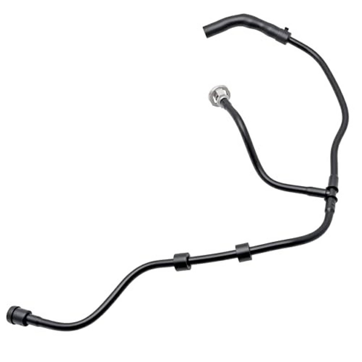 Engine radiator coolant reservoir hose assembly with black hoses and mounting clips