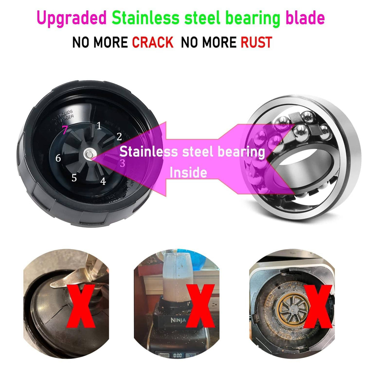 Upgraded stainless steel bearing blender blade with black housing