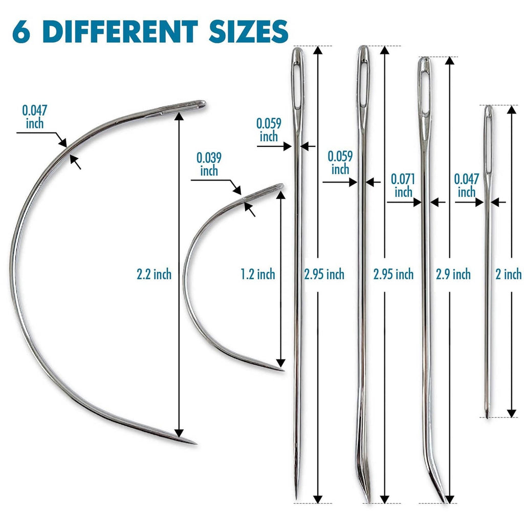 Needle set showing six different needle lengths, long steel needles