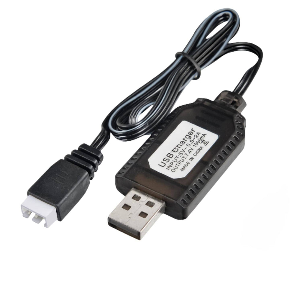 Black USB-A charger cable with inline converter module and bundled cable