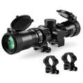 Black crossbow scope with illuminated reticle and adjustable turrets, 1.5-5x32