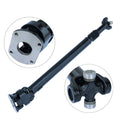 Front drive shaft assembly with U-joints and flange yoke, black steel and silver