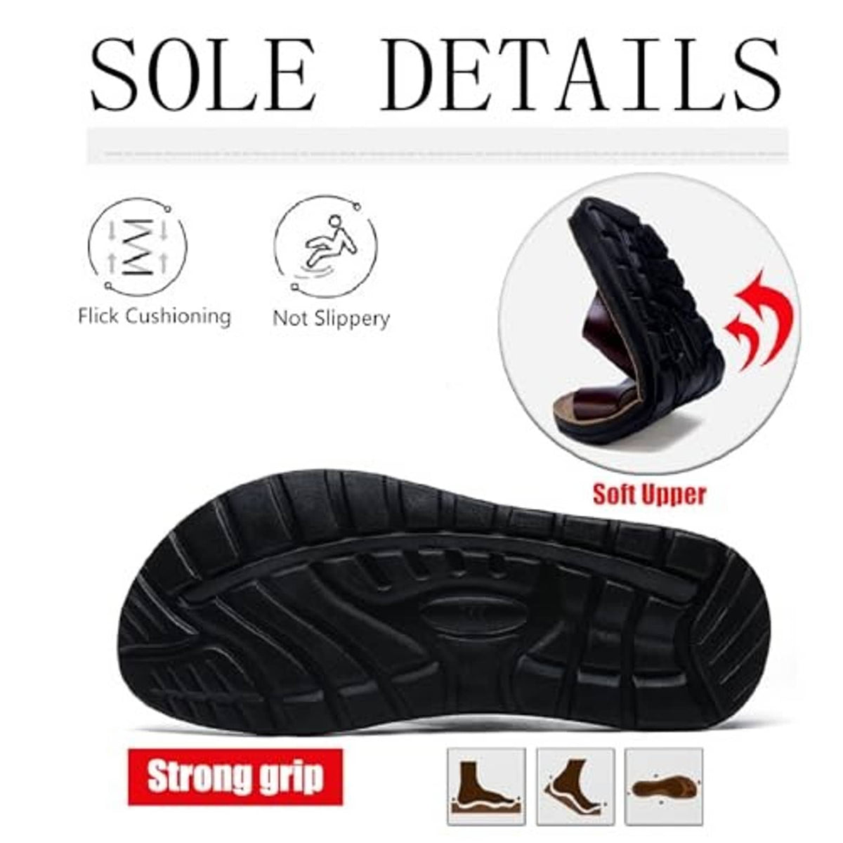 Traction sole detail for brown leather open-toe platform slide sandals