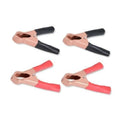 Insulated alligator clips, copper jaws with black and red insulated handles