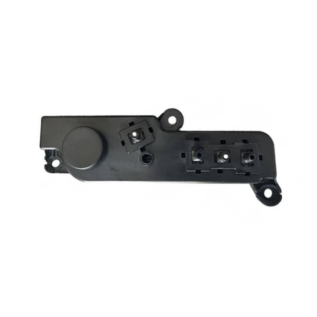 Power seat control switch panel with circular knob, mounting tabs, and wiring terminals