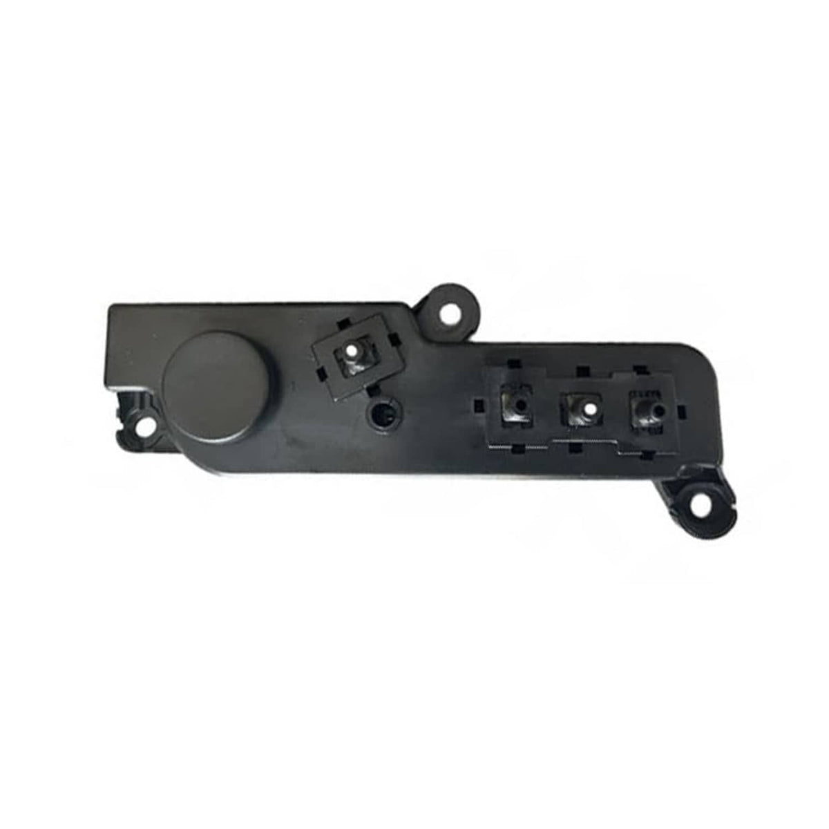 Power seat control switch panel with circular knob, mounting tabs, and wiring terminals