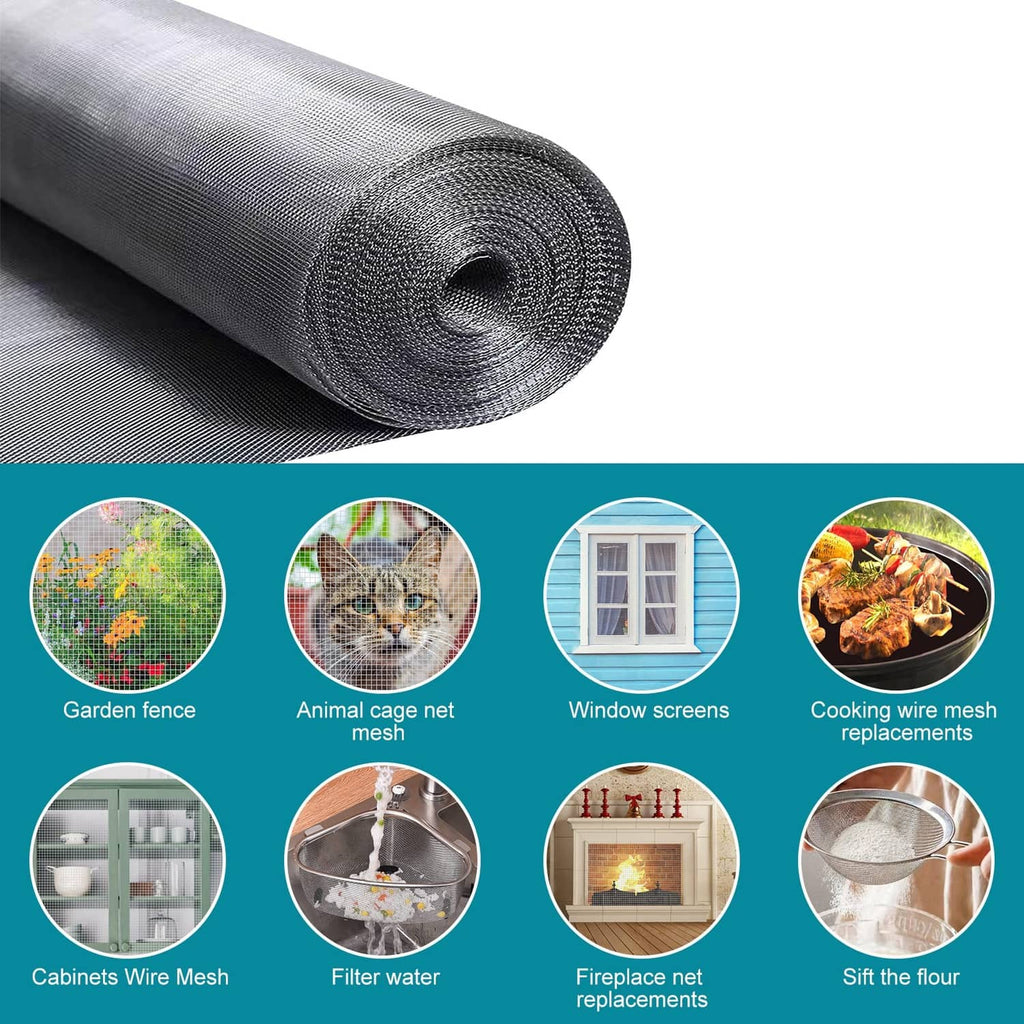 Silver stainless steel wire mesh roll with tight weave pattern