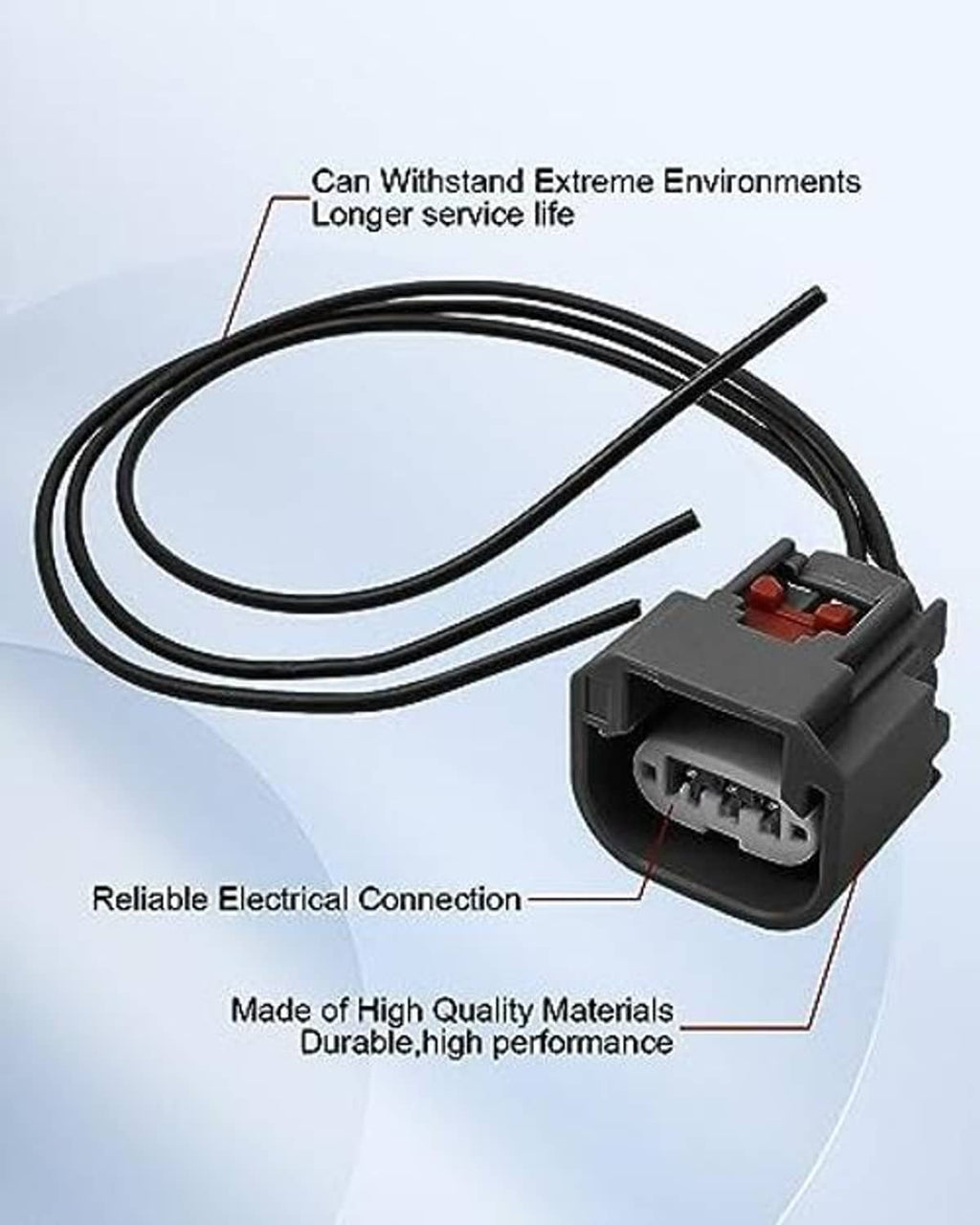Gray wiring pigtail connector with red insert and coiled black wire harness