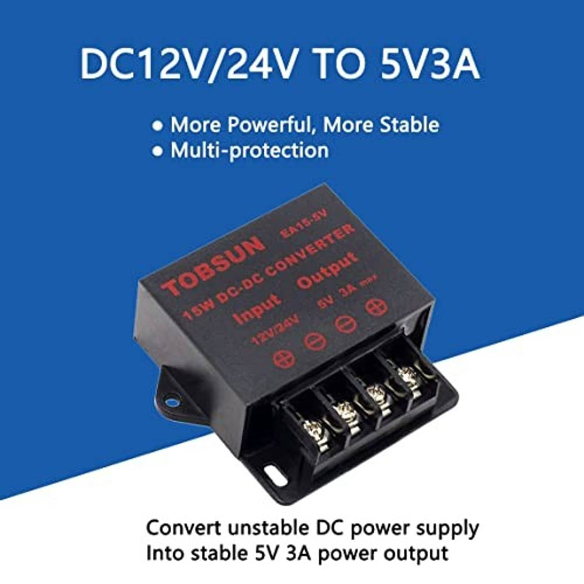 TOBSUN DC12V/24V to 5V 3A converter module with open terminal block