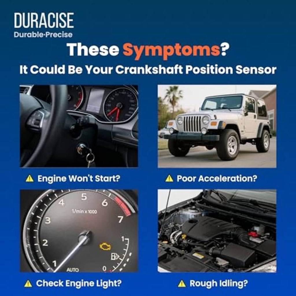 Engine crankshaft position sensor symptoms and vehicle compatibility infographic