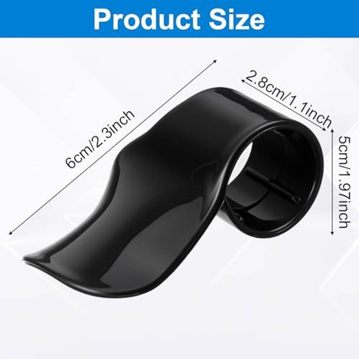 Black motorcycle throttle assist grip, curved cover sleeve with labeled size