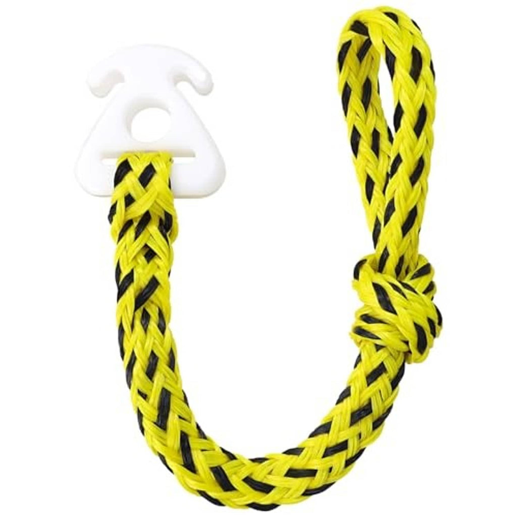 Yellow and black braided tow rope U-loop with white quick-connect tubing anchor