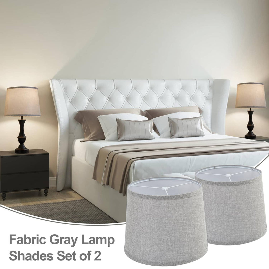 Gray fabric drum lamp shades set of 2 with visible top socket support rings