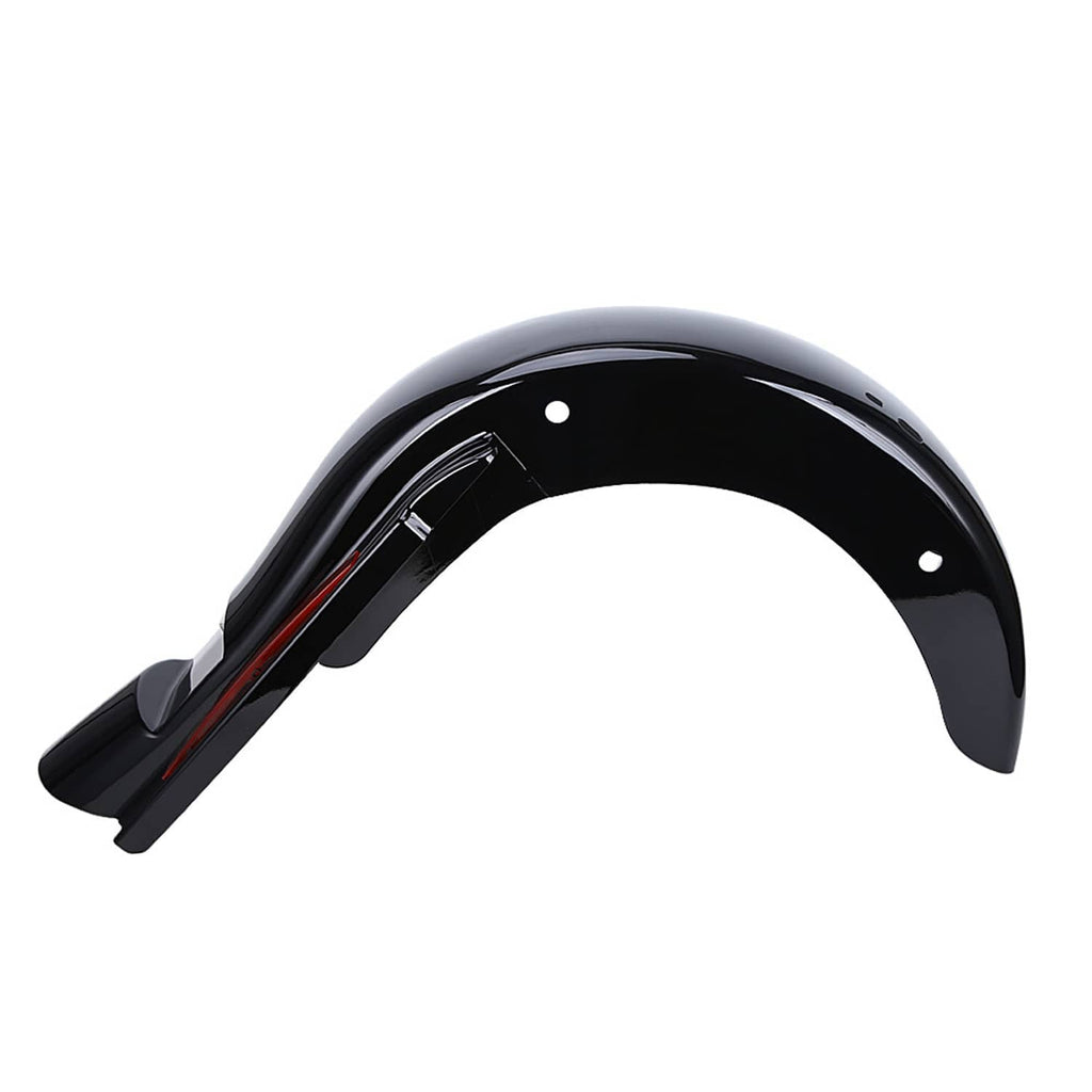 Isolated black rear fender with thin red LED strip accents and mounting tabs.