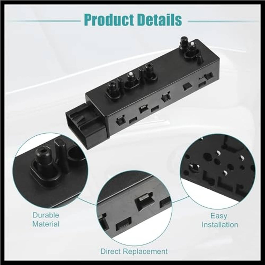 Black power seat switch control module with adjustment knobs and rectangular switch slots