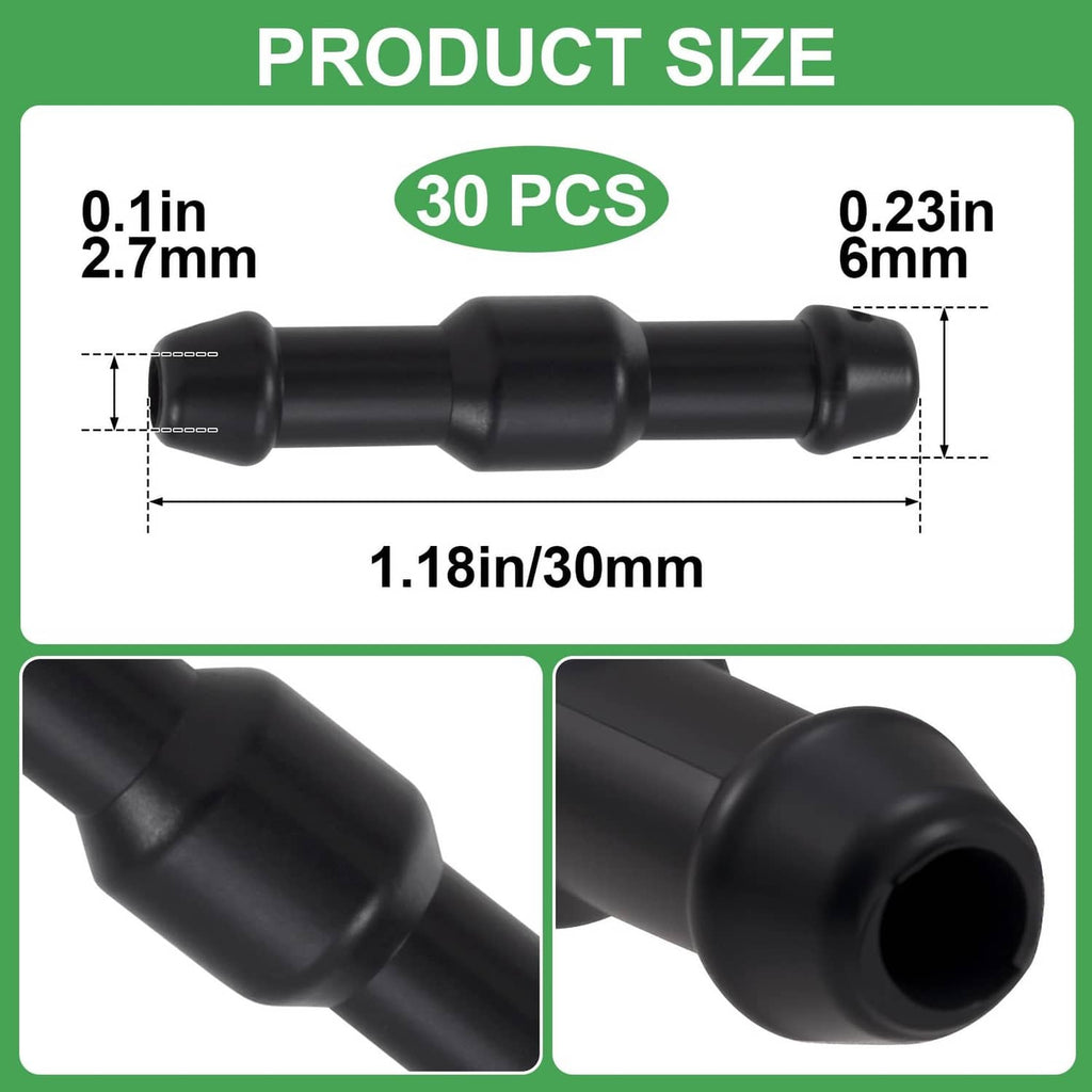 Windshield washer hose two-way connector size illustration, black