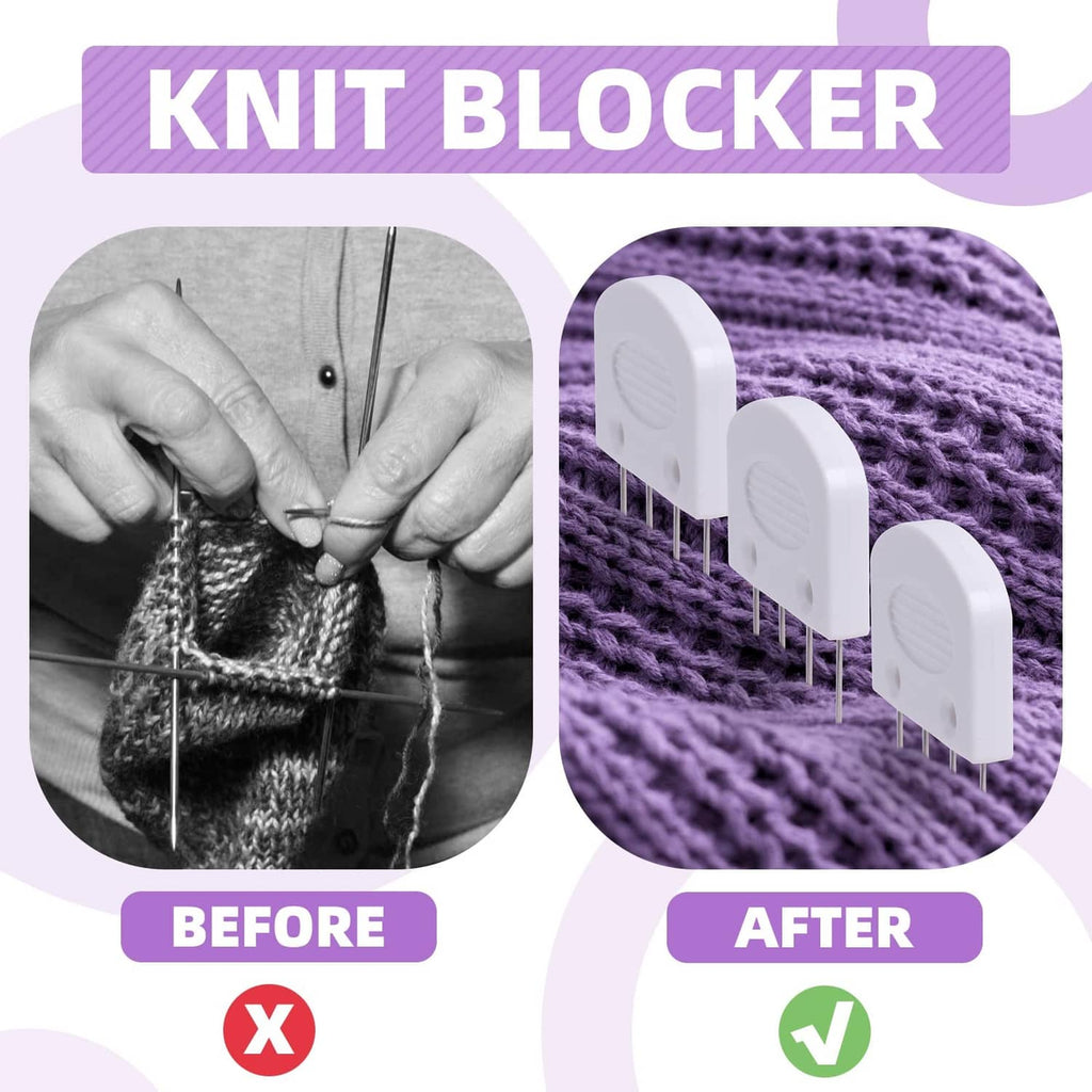 White knit blockers with pins secures a knitted fabric