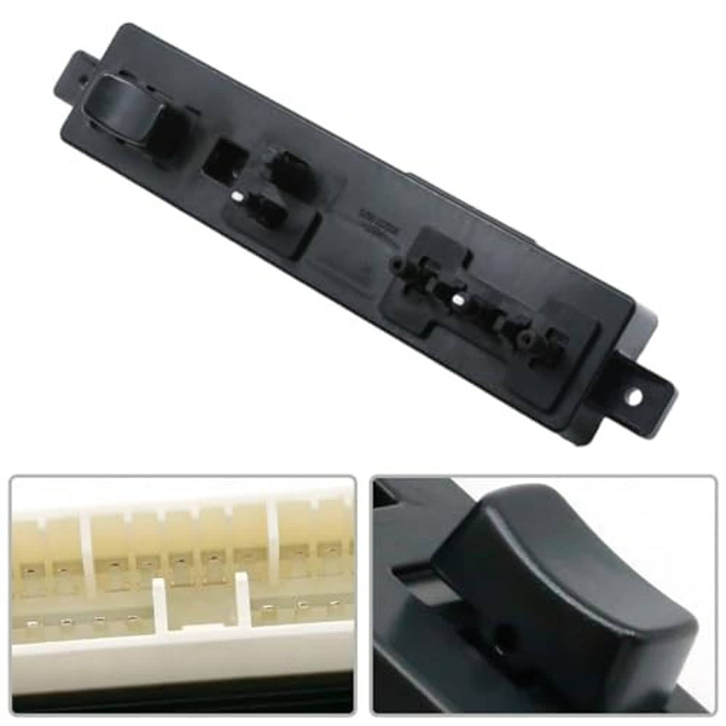 Black power seat switch underside with mounting tab, cutouts, and connector cavities